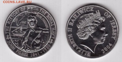 Крона Шайба Джерси 5 фунтов 2004 Джон Фишер UNC флот - krona_shajba_dzhersi_5_funtov_2004_dzhon_fisher_unc_istorija_korolevskogo_flota_korabl_parusnik