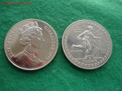 Крона Шайба Гибралтар 1 крона 1995 Олимпийски Игры дискобол - krona_shajba_gibraltar_1_krona_1995_olimpijski_igry_atlanta_1996_metanie_diska_diskobol_olimpiada