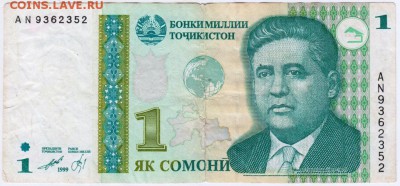 Таджикистан 1 сомони 1999 г. до 30.10.18 г. в 23.00 - 015