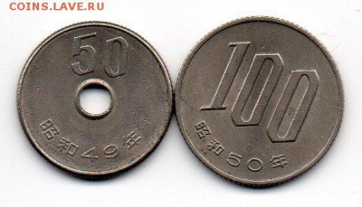 Япония 2 монеты 50 и 100 йен До 28.10 в 22.00 - 15а