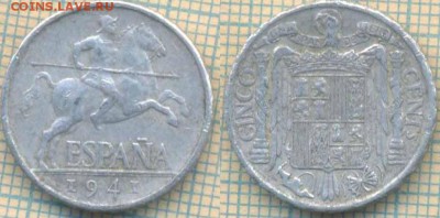 Испания 5 сентимо 1941 г., до  30.10.2018 г. 22.00 по Москве - Испания кинко песета 1941  4253