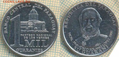 Парагвай 1000 гуарани 2008  г., до 30.10.2018 г. 22.00 по Мо - Парагвай 1 гуарани 2008  4254