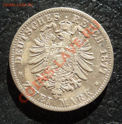 2 марки II рейх Вильгельм I 1877г - Пруссия 2 марки 1877-2