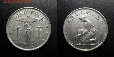 МОНЕТЫ МИРА 11-18 - Бельгия – 1 франк (1923) никель №5-2