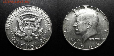 МОНЕТЫ МИРА 11-18 - США – 0,5 доллара (1966) «Дж. Кеннеди» (Ag) №1