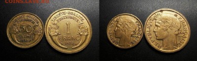 МОНЕТЫ МИРА 11-18 - Франция - набор 50 с. + 1 фр. (1938) №14-2