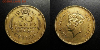 МОНЕТЫ МИРА 11-18 - Брит. Цейлон – 50 центов (1951) «Георг VI»