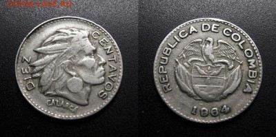 МОНЕТЫ МИРА 11-18 - Колумбия – 10 сентаво (1964) «Индеец»
