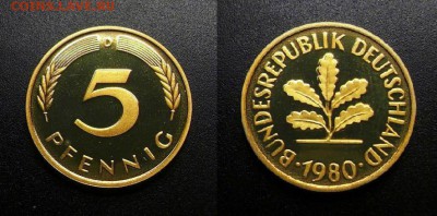 МОНЕТЫ МИРА 11-18 - Германия – 5 пфеннигов (1980 D) proof