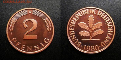 МОНЕТЫ МИРА 11-18 - Германия – 2 пфеннига (1980 D) proof