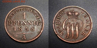 МОНЕТЫ МИРА 11-18 - Германия (Шаумбург-Липпе) – 1 пфенниг (1858 А)