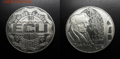 МОНЕТЫ МИРА 11-18 - Нидерланды – 10 экю (1991) «Эразм Роттердамский – философ» (d-38мм)