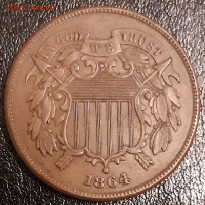 США 2 цента 1864, отличная, до 02.11 - лот 9-1