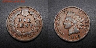 МОНЕТЫ МИРА 11-18 - США – 1 цент (1893) «Индеец» бронза (XF)
