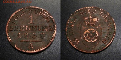 МОНЕТЫ МИРА 11-18 - Германия (Липпе-Детмольд) – 1 пфенниг (1858 А)