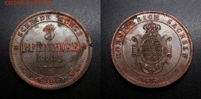 МОНЕТЫ МИРА 11-18 - Германия (Саксония) – 5 пфеннигов (1867 В)