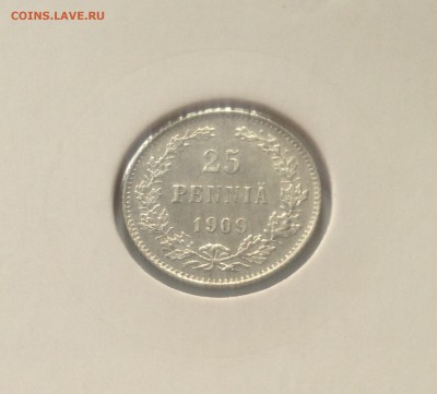 25 пенни 1909г. Русская Финляндия , до 06.11.18г. - 25p9-2