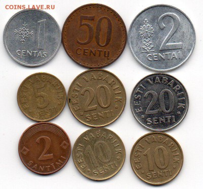 ЛИТВА, ЛАТВИЯ, ЭСТОНИЯ 9 монет. До 04.11 в 22.00 МСК - 2