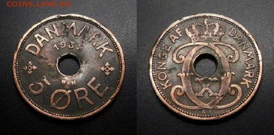 МОНЕТЫ МИРА 11-18 - Дания – 5 эре (1932) бронза (деформация)