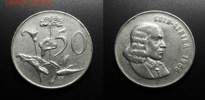 МОНЕТЫ МИРА 11-18 - ЮАР – 50 центов (1966) «Калла; исследователь Ян ванн Рибек (SUID-AFRIKA)»