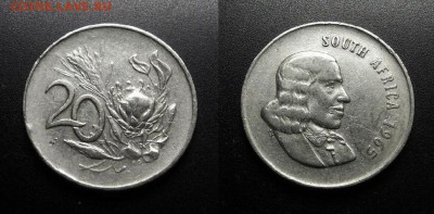МОНЕТЫ МИРА 11-18 - ЮАР – 20 центов (1965) «Протея; исследователь Ян ванн Рибек (SOUTH AFRICA)»