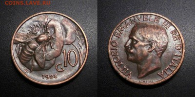 МОНЕТЫ МИРА 11-18 - Италия – 10 чентезимо (1928) «Пчела»