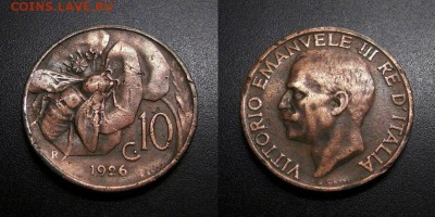 МОНЕТЫ МИРА 11-18 - Италия – 10 чентезимо (1926) «Пчела»