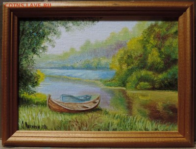 Картина холст,масло "Лодки у берега реки" - DSCN7229
