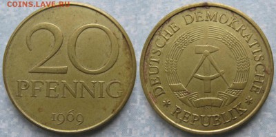 31.Ходячка ГДР 20,50 пфеннигов,1 и 2 марки 1950-1984г. - 31.1. -ГДР 20 пфеннигов 1969    170-к23-8203
