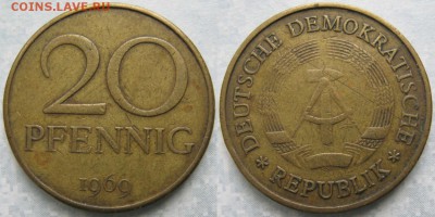 31.Ходячка ГДР 20,50 пфеннигов,1 и 2 марки 1950-1984г. - 31.2. -ГДР 20 пфеннигов 1969    7436