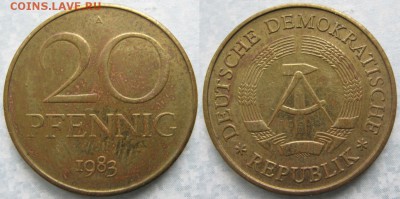 31.Ходячка ГДР 20,50 пфеннигов,1 и 2 марки 1950-1984г. - 31.6. -ГДР 20 пфеннигов 1983 А    7426