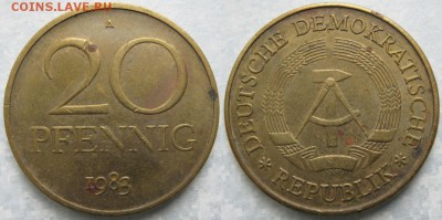 31.Ходячка ГДР 20,50 пфеннигов,1 и 2 марки 1950-1984г. - 31.7. -ГДР 20 пфеннигов 1983 А    7435