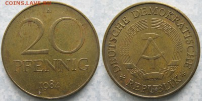 31.Ходячка ГДР 20,50 пфеннигов,1 и 2 марки 1950-1984г. - 31.8. -ГДР 20 пфеннигов 1984 А    6708