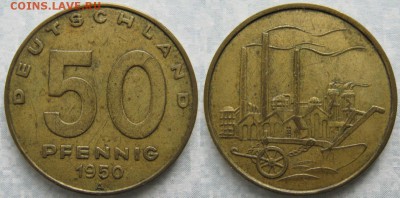 31.Ходячка ГДР 20,50 пфеннигов,1 и 2 марки 1950-1984г. - 31.9. -ГДР 50 пфеннигов 1950 A    6800