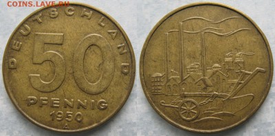 31.Ходячка ГДР 20,50 пфеннигов,1 и 2 марки 1950-1984г. - 31.10. -ГДР 50 пфеннигов 1950 A    7422