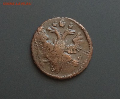 Полушка 1734. Перечекан с копейки 1728. - D779E0DA-FB55-4BC3-AF94-CD317C55A0D6