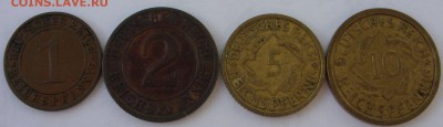 1-2-5-10 рейхспфеннигов Германия Веймар. 1924-31. - 1-2-5-10 рейхспфеннигов - 1
