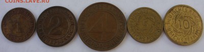1-2-4-5-10 рейхспфеннигов Германия Веймар. 1924-36. - 1-2-4-5-10 рейхспфеннигов - 1