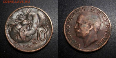 МОНЕТЫ МИРА 11-18 - Италия – 10 чентезимо (1928) «Пчела»