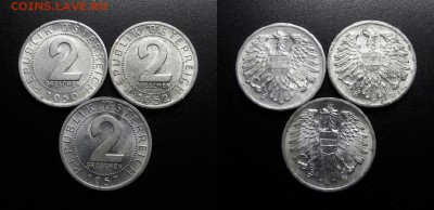 МОНЕТЫ МИРА 11-18 - Австрия – набор – 2 гроша (1950-52-57) алюм. (3 шт.) наб. №7
