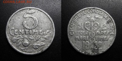 МОНЕТЫ МИРА 11-18 - Франция (Ницца) – 5 сантимов (1922) алюм. (токен)