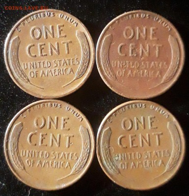 США пшеничные центы 4шт., 1938, 1939S, 1946, 1948, до 13.11 - лот 3-1