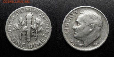 США 1 цент и 1 дайм (оценка) - США – 1 дайм (1947 S) «Франклин Рузвельт» (Ag)