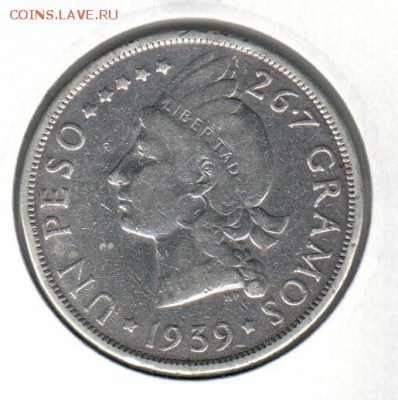 1 песо 1939 года Доминик. респ. до 12.11 до 21.00 - песо 1939