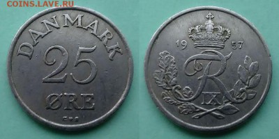 Дания - 25 эре 1957 года до 15.11 - дания 25 эре 1957 года
