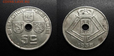 МОНЕТЫ МИРА 11-18 - Бельгия – 5 сантимов (1938) ник.-лат. №1