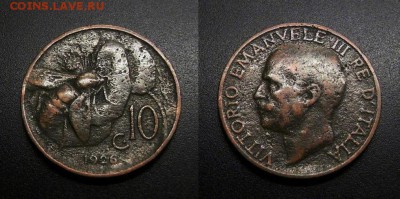 МОНЕТЫ МИРА 11-18 - Италия – 10 чентезимо (1926) «Пчела» бронза №3-3