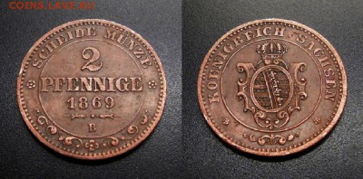 МОНЕТЫ МИРА 11-18 - Германия (Саксония) – 2 пфеннига (1869 В) №1