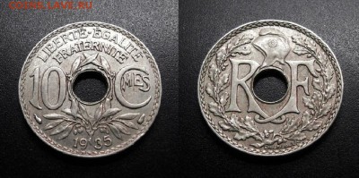 МОНЕТЫ МИРА 11-18 - Франция – 10 сантимов (1935) (XF) №1-3