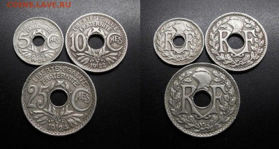 МОНЕТЫ МИРА 11-18 - Франция - набор 5 + 10 + 25 сантимов (1924-22-24) №12-3
